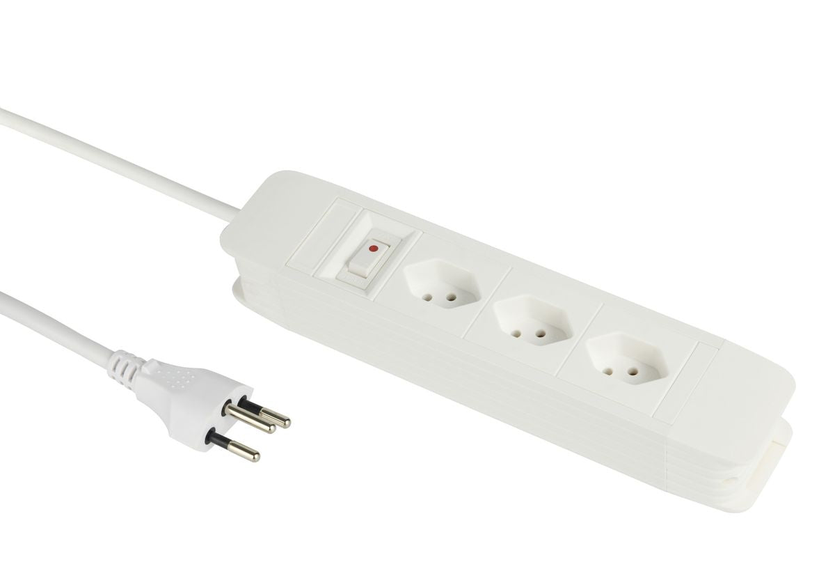 M. Schönenberger PRINCIPIO Steckdosenleiste, 3×T13, mit Schalter, 2 m, Eingang T12, IP20 – weiss
