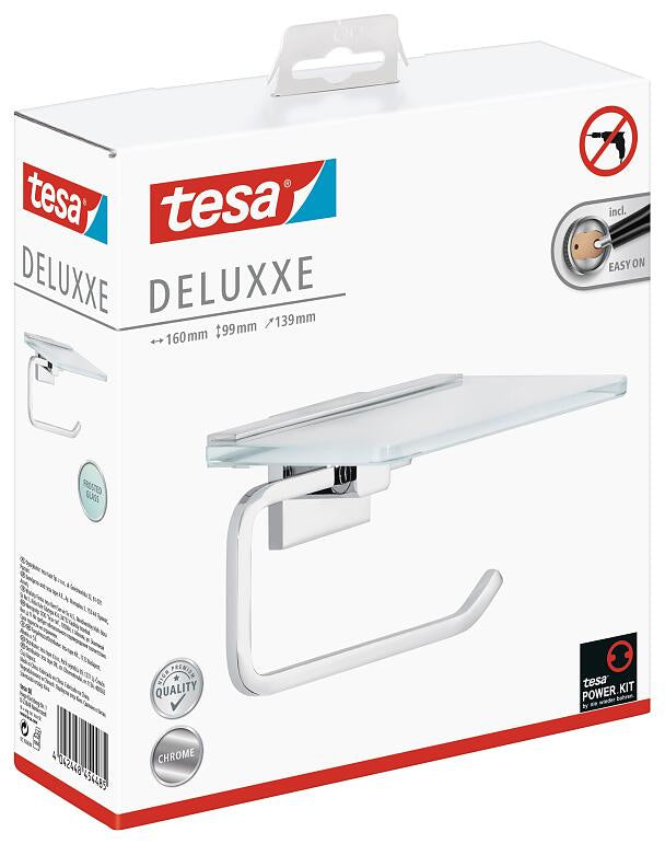 TESA Toilettenpapierhalter – Glas/Chrom, Wandmontage, 13,9 × 16 × 9,9 cm