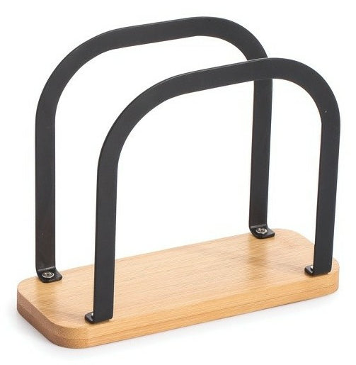 MSV Serviettenhalter – 15,0 × 6,0 × 12,5 cm, Stahl/Bambus, Schwarz/Holz