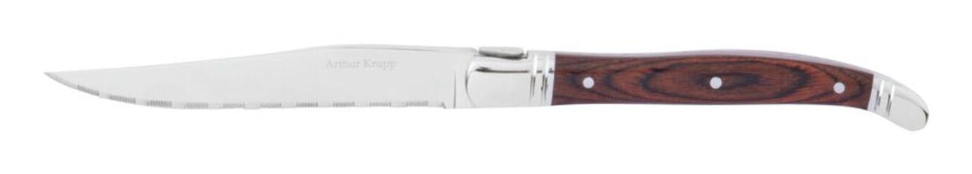 Arthur Krupp Steakmesser – 6er-Set, 12 cm, Glatter Schliff, Edelstahl, Griff Pakkawood