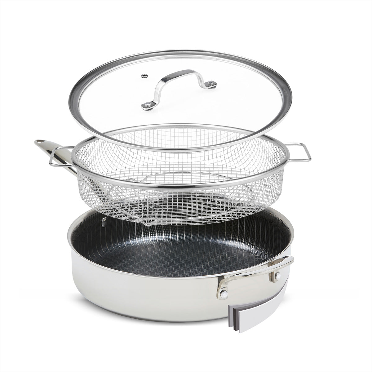 Livington Fonduepfanne – Ø 31 cm, Edelstahl, Antihaftbeschichtung, für Induktion, Glaskeramik, Backofen