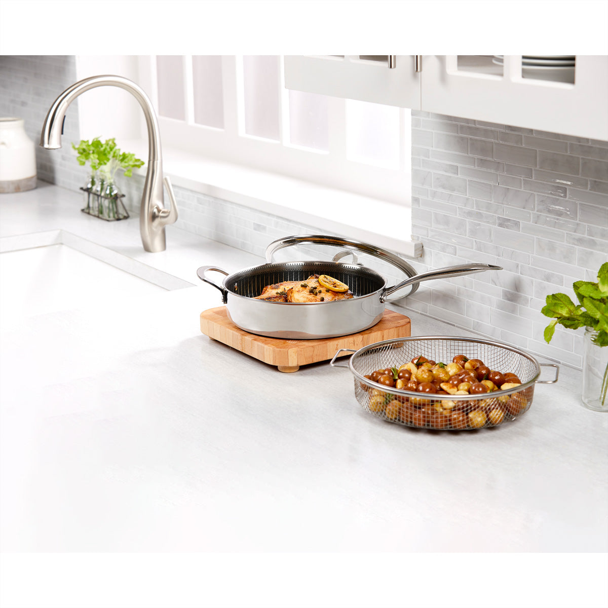 Livington Fonduepfanne – Ø 31 cm, Edelstahl, Antihaftbeschichtung, für Induktion, Glaskeramik, Backofen