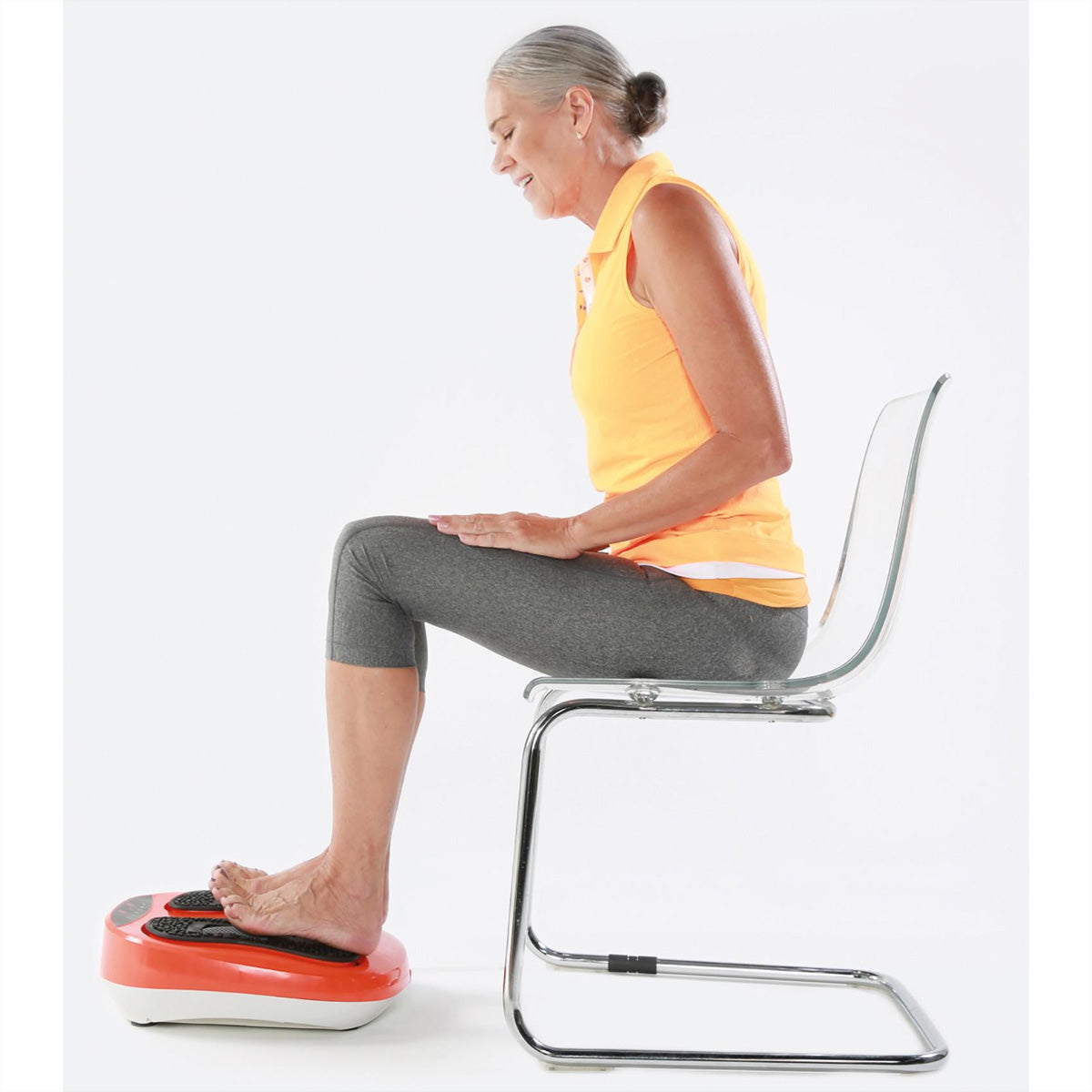 Mediashopping Vibrolegs Fussmassagegerät – Vibrationsmassage, 4 Programme, 10 Geschwindigkeitsstufen – Schwarz/Orange