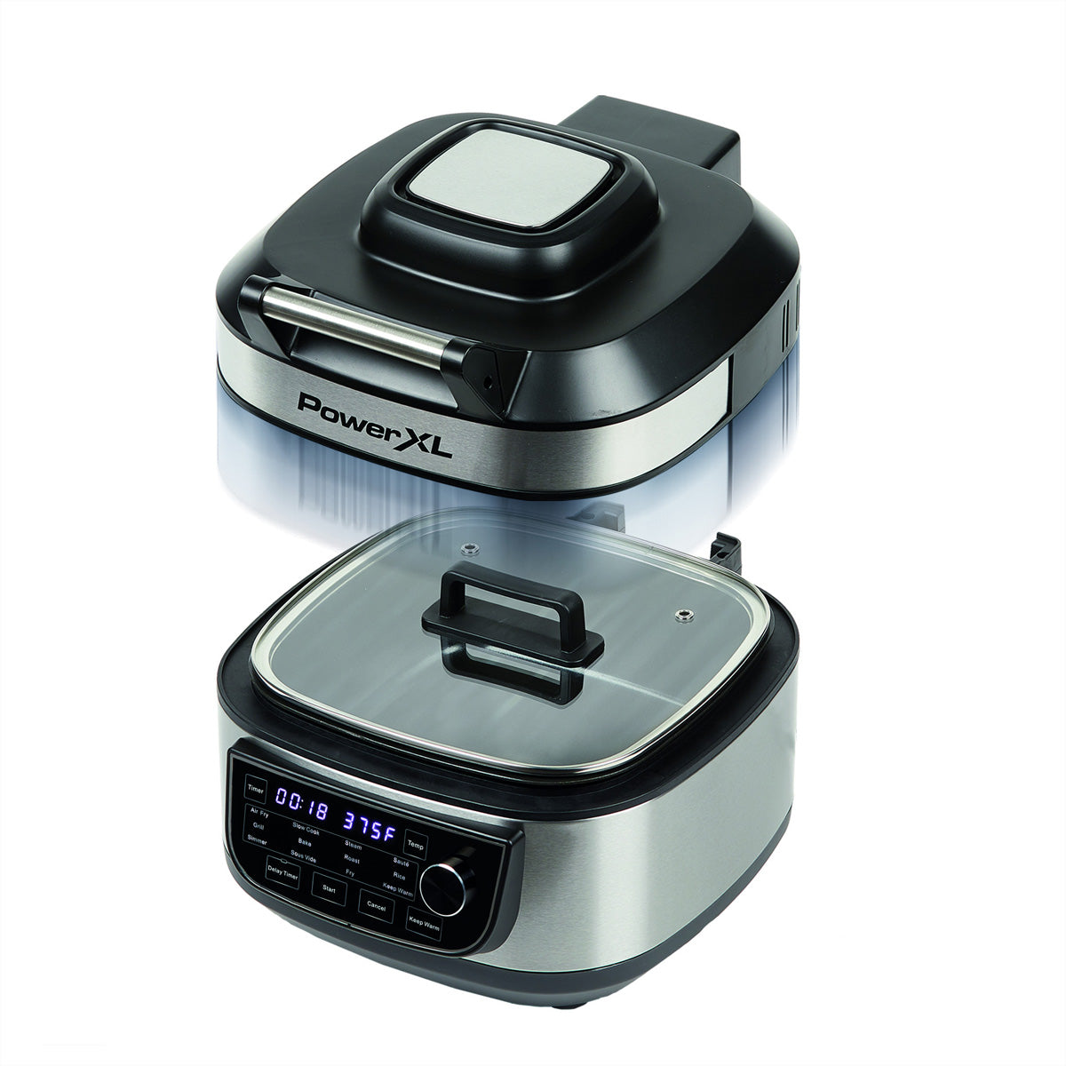 Mediashopping PowerXL Multikocher 12-in-1 – 5,7 l, Heissluftfritteuse & Grill, 1300 W – Schwarz/Edelstahl