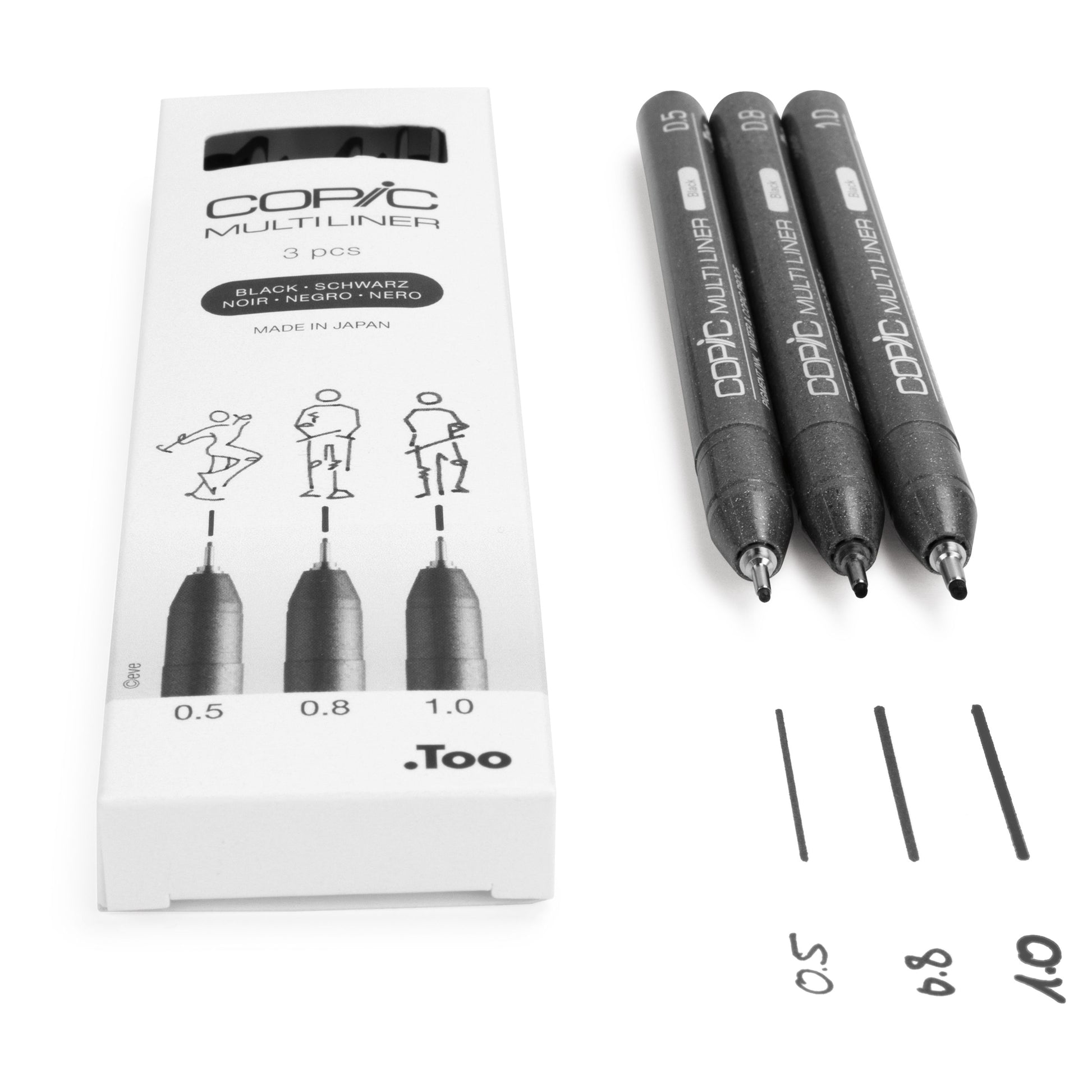 Copic Multiliner Fineliner – 3 Stk., 0,5–1,0 mm, schwarz, wasserfest