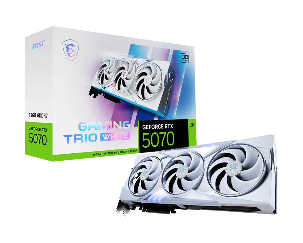 MSI GeForce RTX 5070 GAMING TRIO OC WEISS – PCIe Grafikkarte – 3×DP, 1×HDMI, PCIe 5.0, 250 W
