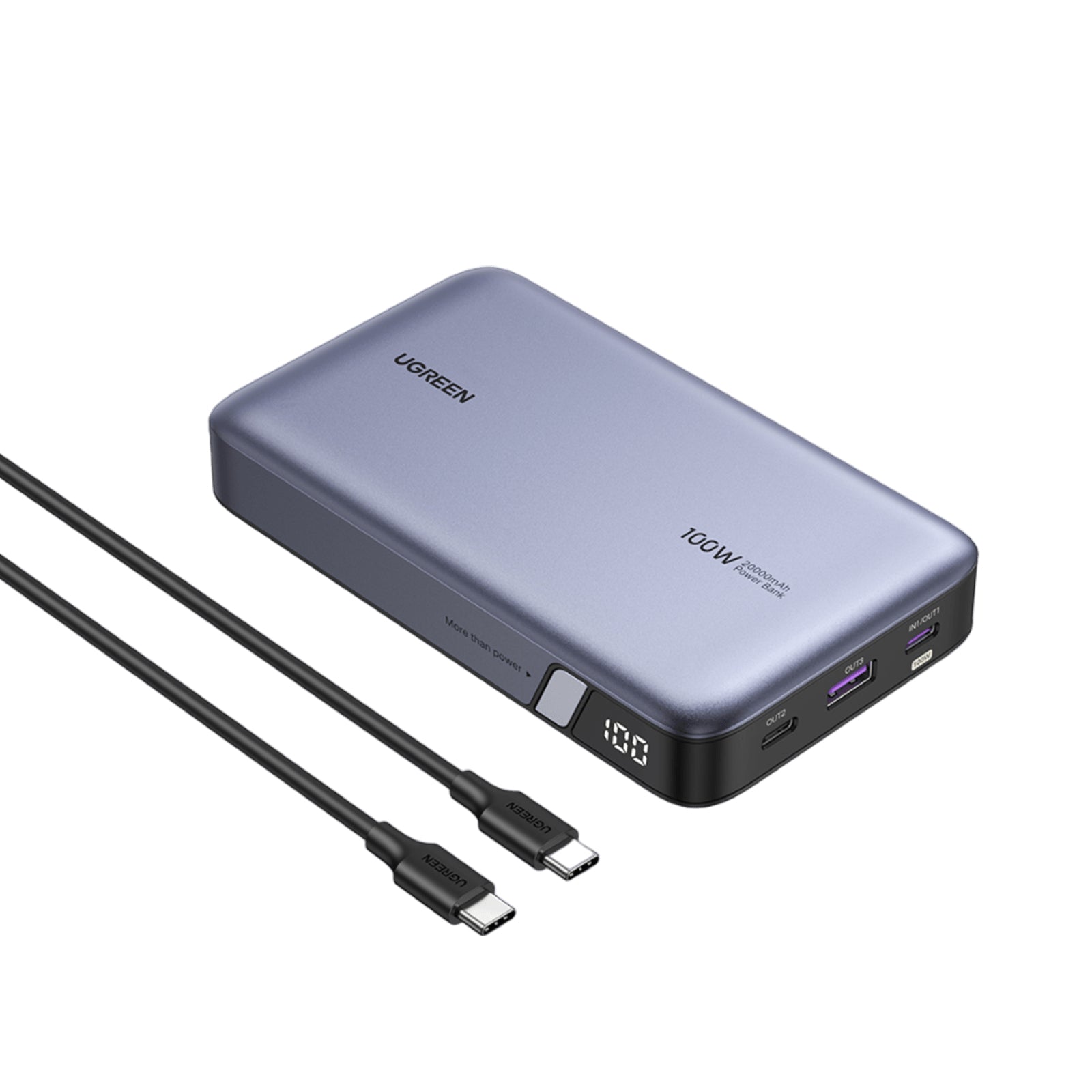 Ugreen Powerbank 20000 mAh, PD, 2× USB-C, 1× USB-A, mit LED-Display, für Smartphones, Grau