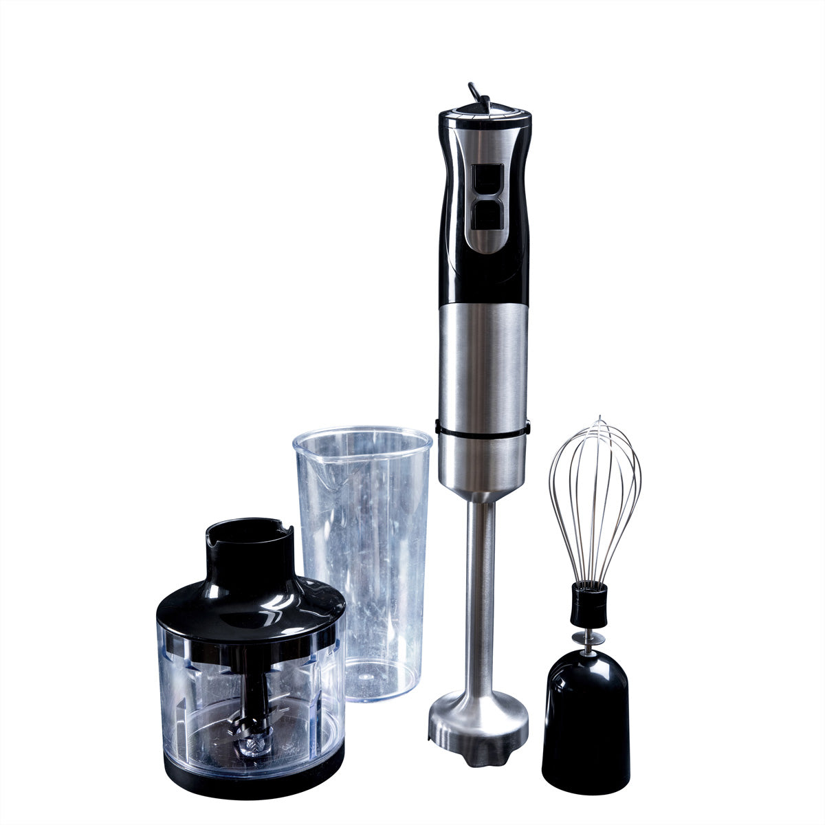Gastronoma Stabmixer 18210001 – 1000 W, 2 Stufen, 0,6 l Messbecher, 0,5 l Zerkleinerer – Schwarz/Silber