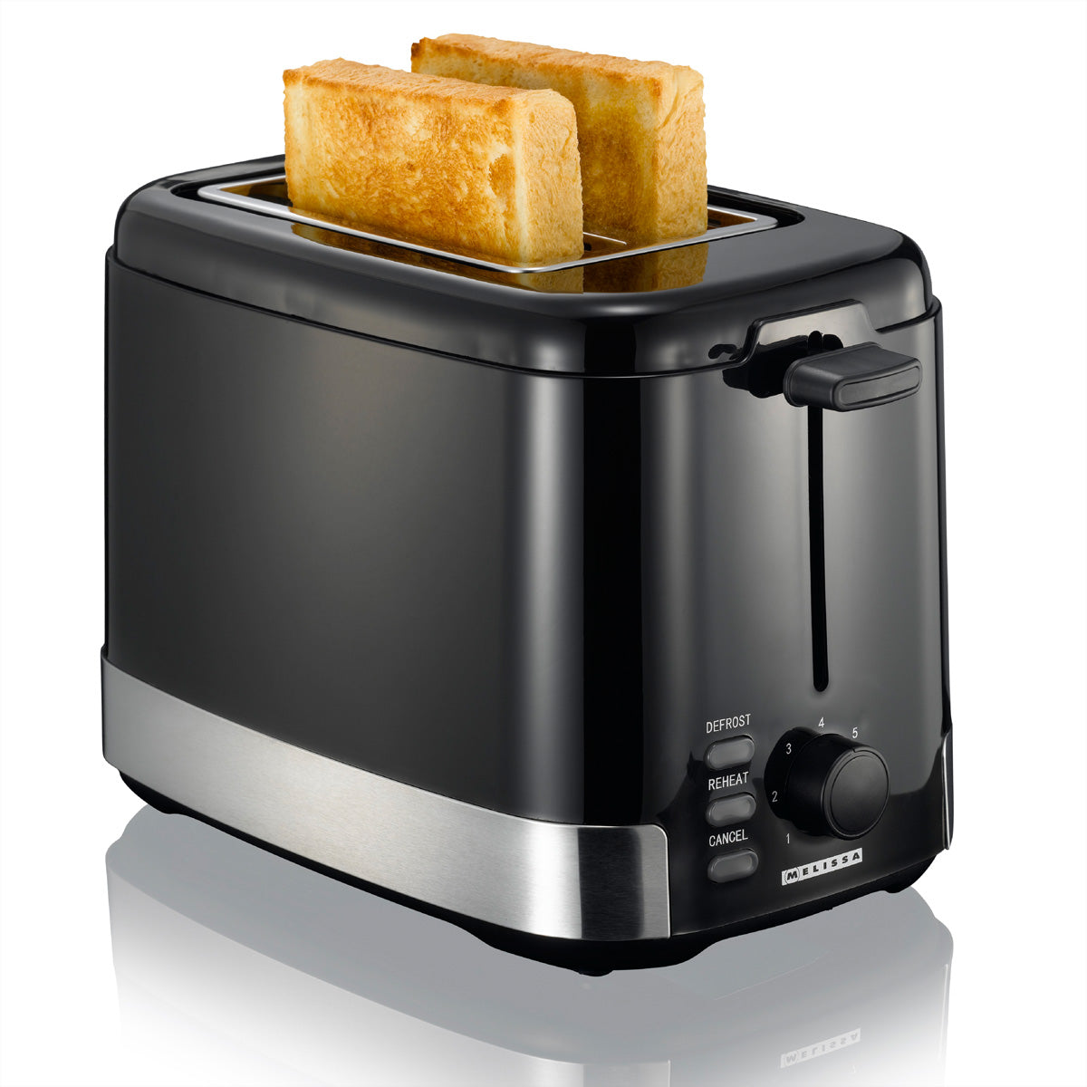 Melissa Standtoaster 16140148 – 2 Scheiben, 7 Stufen, 800 W, Brötchenwärmer – schwarz/edelstahl