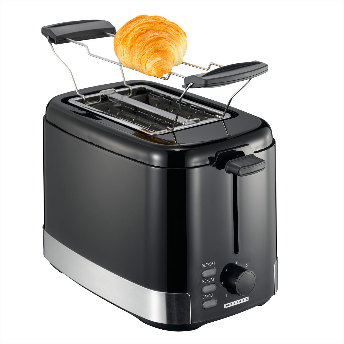 Melissa Standtoaster 16140148 – 2 Scheiben, 7 Stufen, 800 W, Brötchenwärmer – schwarz/edelstahl