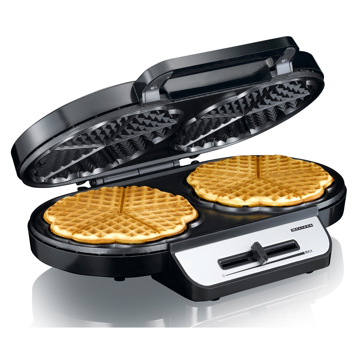 Melissa Waffeleisen 16250087 – 10 Waffeln, Herzform, 1200 W – Schwarz/Edelstahl