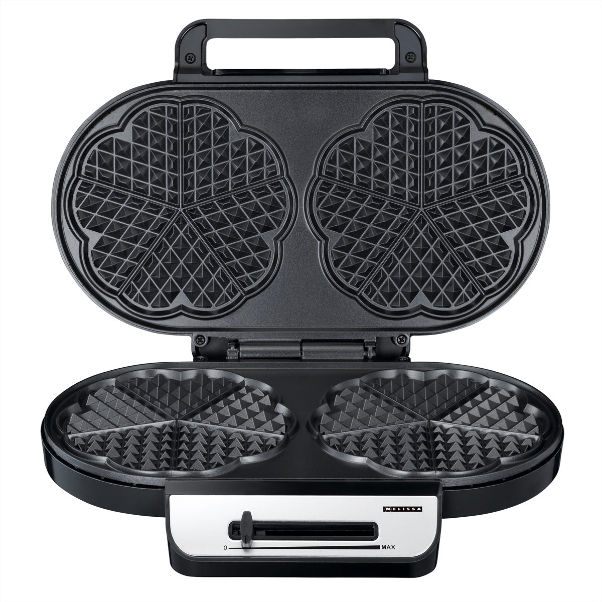 Melissa Waffeleisen 16250087 – 10 Waffeln, Herzform, 1200 W – Schwarz/Edelstahl