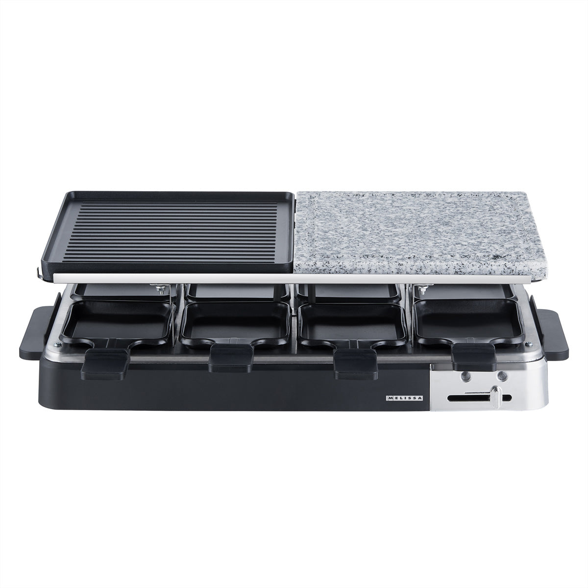 Melissa Raclette 16300027 – 8 Personen, 1300 W, Grillplatte 21×21 cm – schwarz
