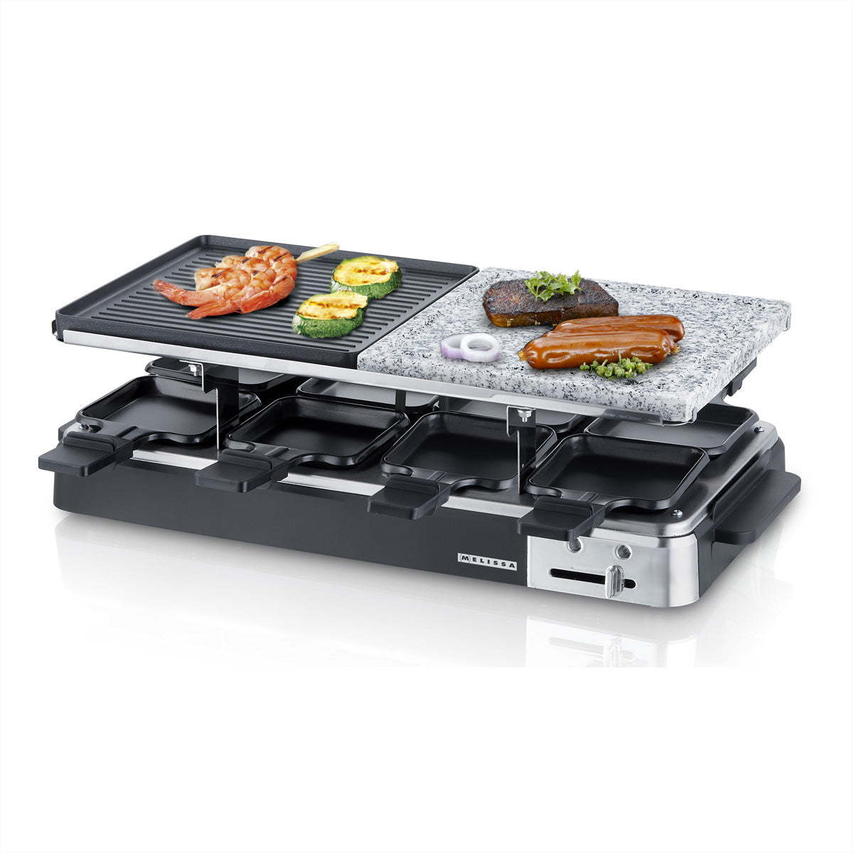 Melissa Raclette 16300027 – 8 Personen, 1300 W, Grillplatte 21×21 cm – schwarz