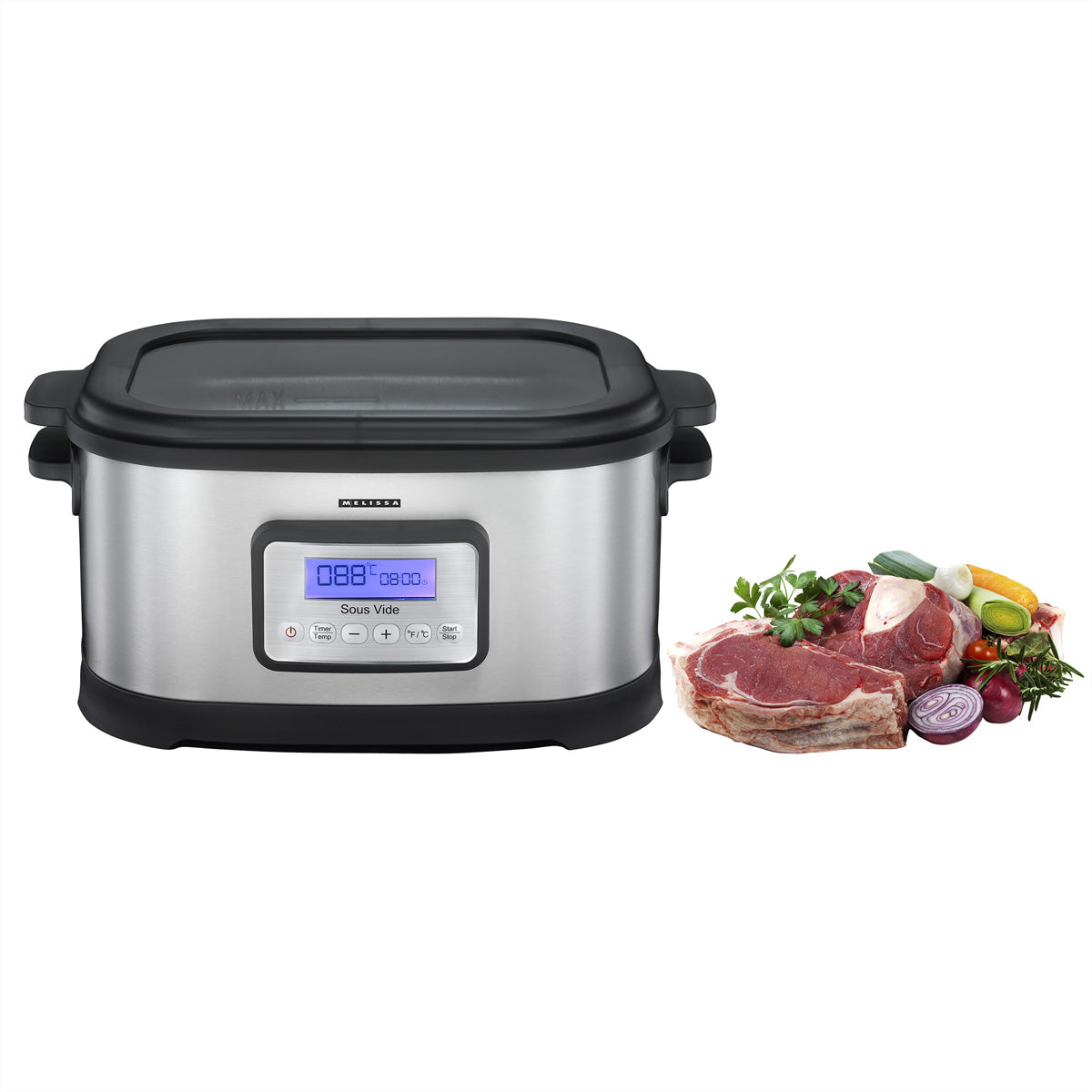 Melissa Sous-Vide 16310170 – 6 l, 520 W, Schongar- & Warmhaltefunktion – Schwarz/Edelstahl