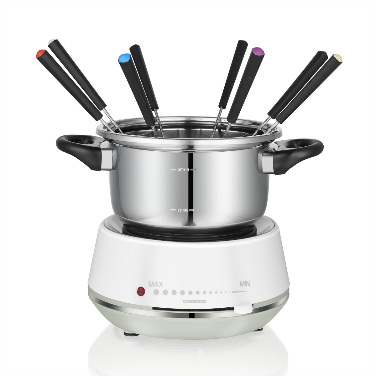 Melissa Fondue-Set 16310230 – Edelstahl, 2 l, 8 Personen, elektrisch – Weiss/Edelstahl