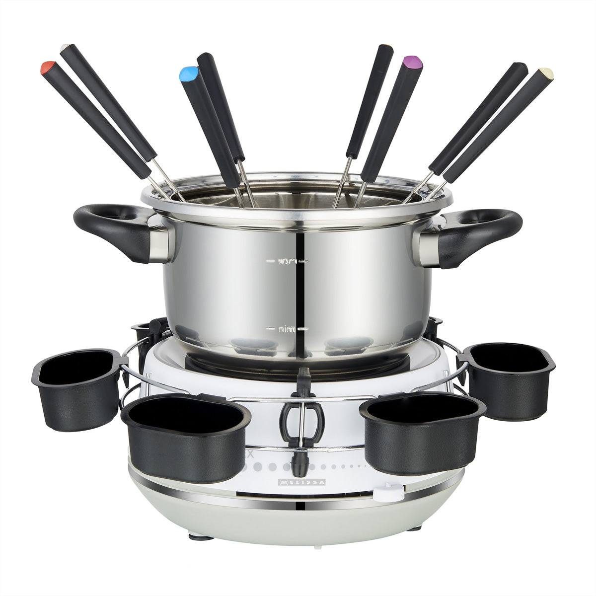 Melissa Fondue-Set 16310230 – Edelstahl, 2 l, 8 Personen, elektrisch – Weiss/Edelstahl
