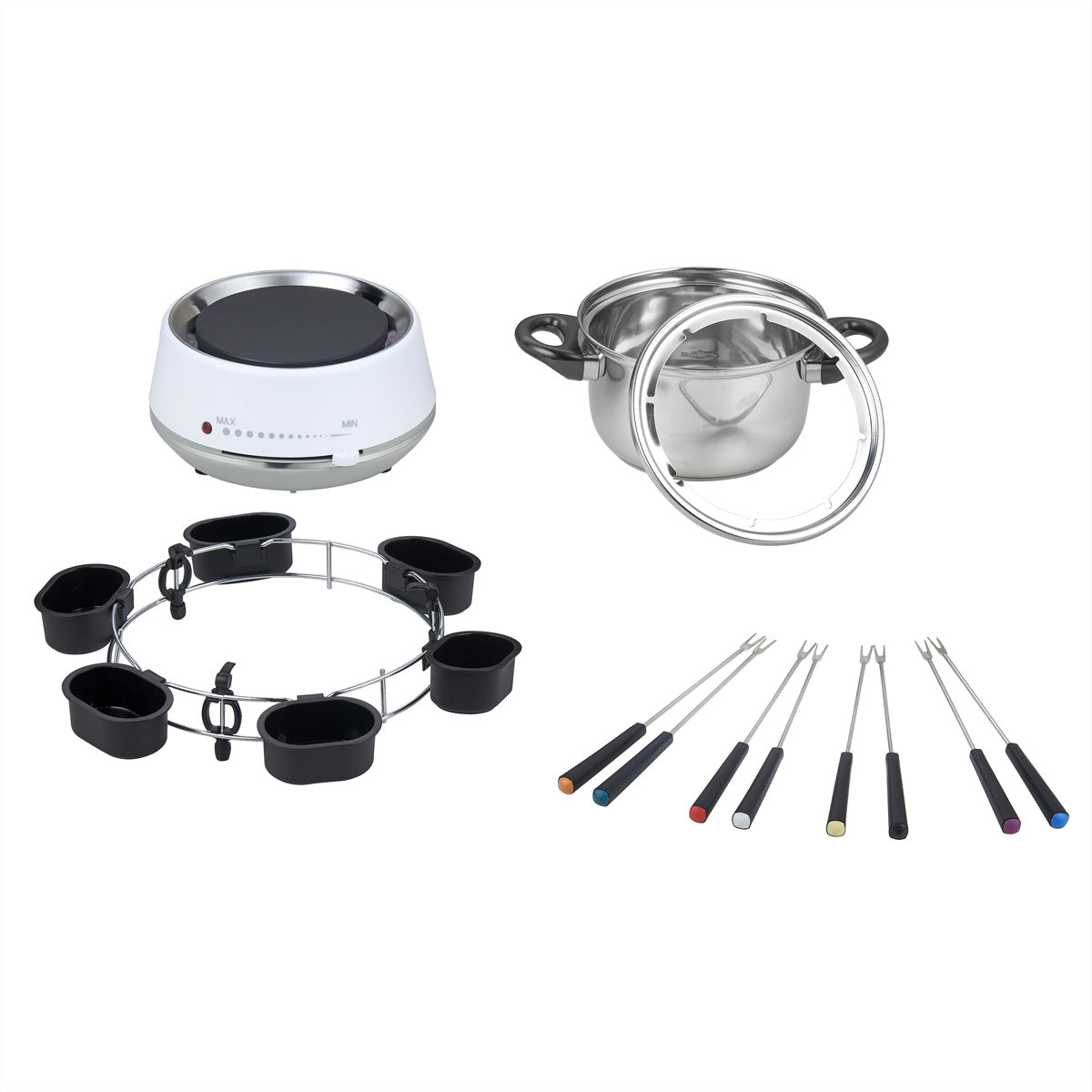 Melissa Fondue-Set 16310230 – Edelstahl, 2 l, 8 Personen, elektrisch – Weiss/Edelstahl