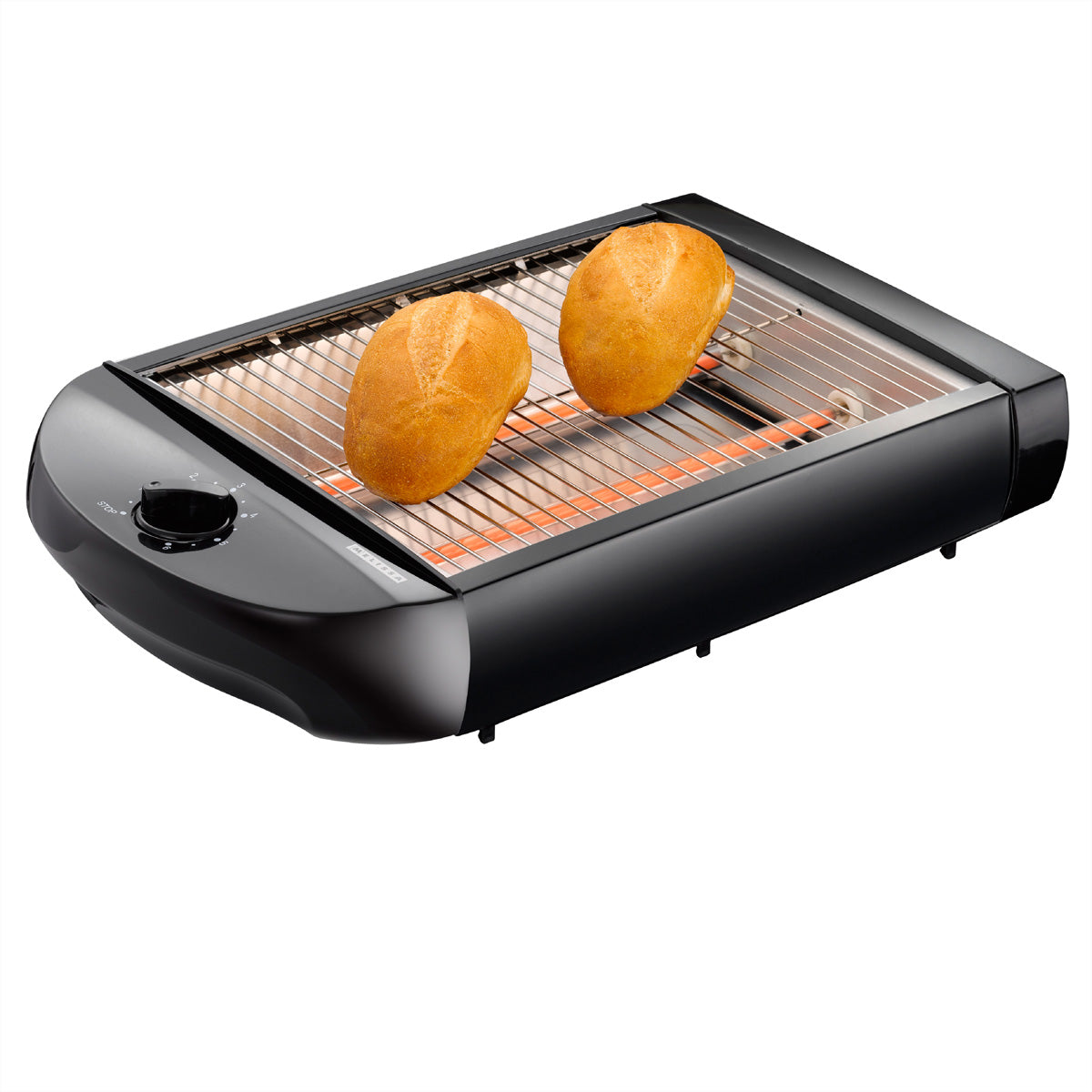 Melissa Flachtoaster 16140145 – 600 W, Timer, herausnehmbare Krümelschublade – Schwarz