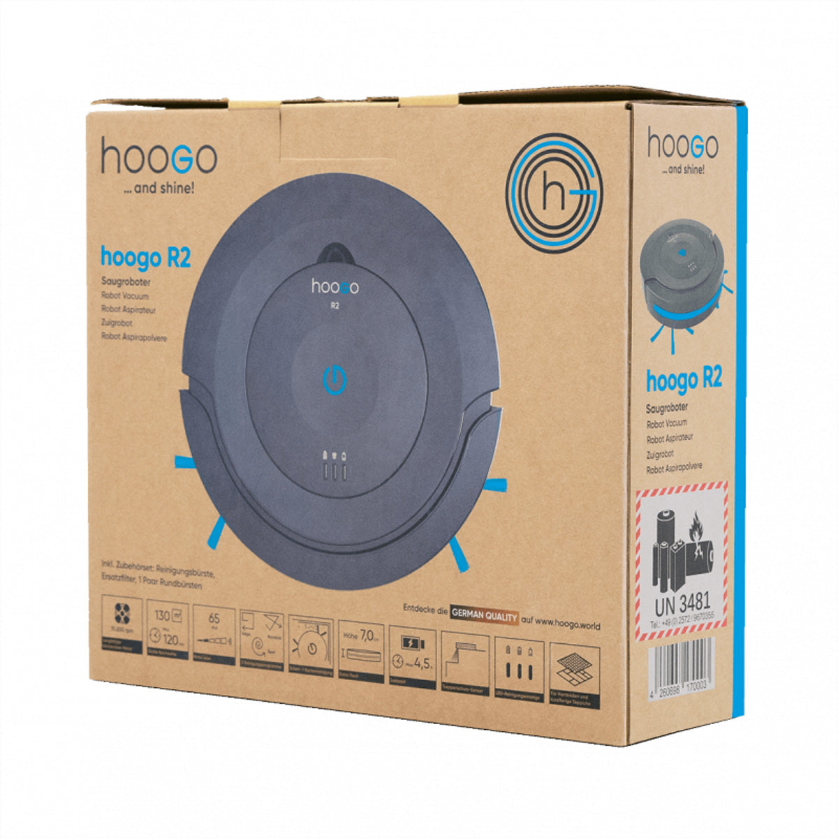 hoogo Saugroboter R2 – 650 Pa, 120 min, Höhe 70 mm