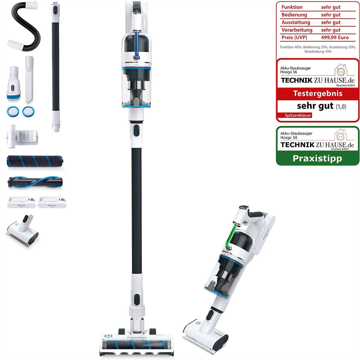 Hoogo Akkustaubsauger S6, 2-in-1 – 45 min, 400 W, Behälter 0,5 l