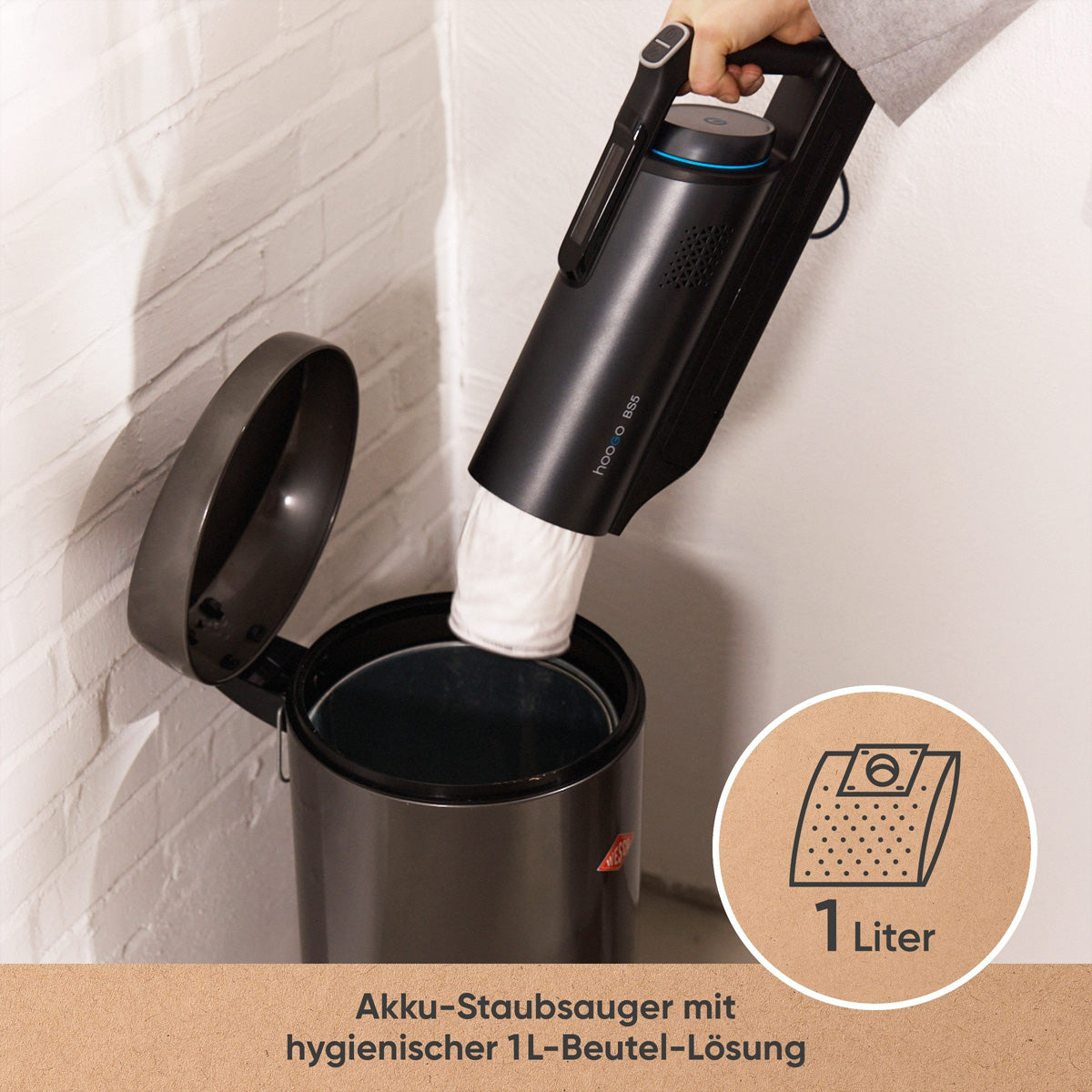 Hoogo Akkustaubsauger BS5 – 60 min, 400 W, Behälter 1 l