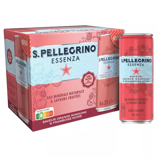 Sanpellegrino S.Pellegrino Essenza – Aromatisiertes Sprudelwasser, Orange & Himbeere – 6 × 33 cl Dosen