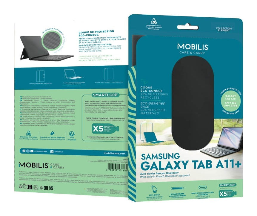 Mobilis Tastatur-Case für Samsung Galaxy Tab A11+ und Galaxy Tab A9+ 11" – Bluetooth, AZERTY, Pen-Loop – Schwa