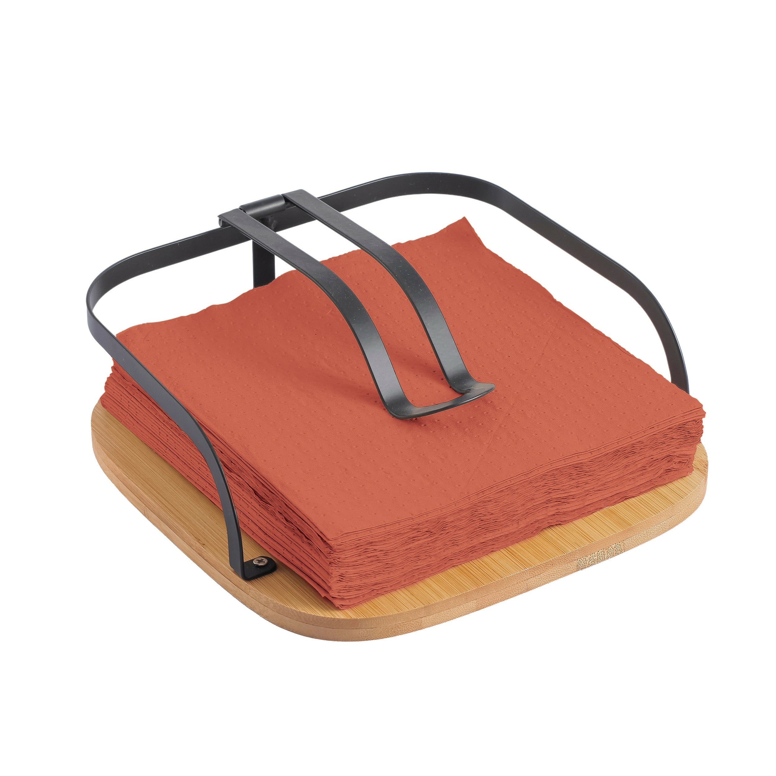 MSV Serviettenhalter – Schwarz/Nature – 19 × 19 × 7 cm – Stahl/Bambus
