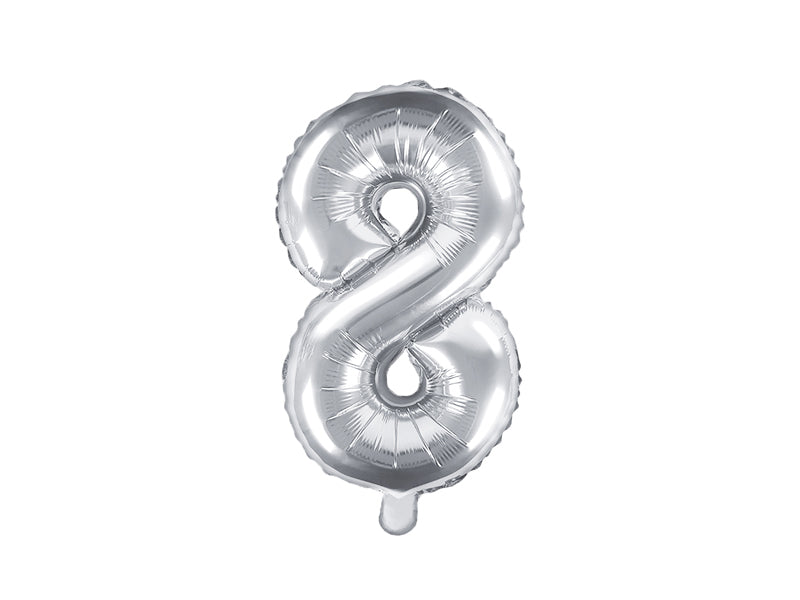 PartyDeco Folienballon Zahl 8 – Silber – 35 cm – Folie – 1 Stk