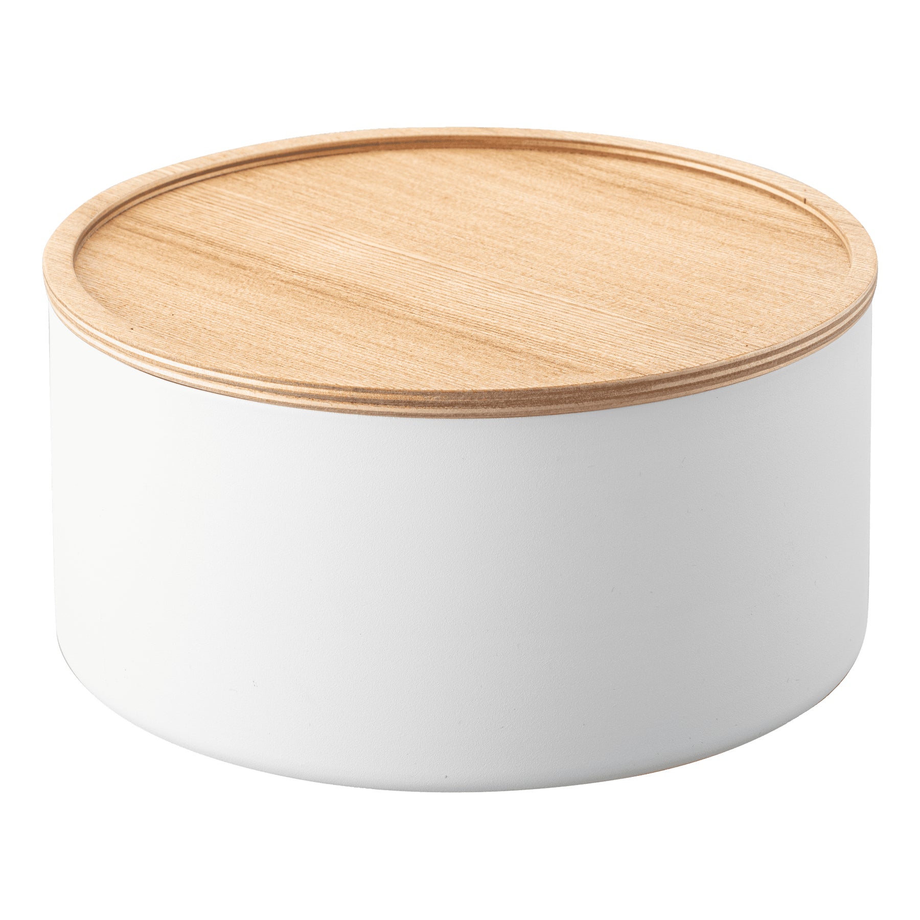 Yamazaki Aufbewahrungsbox (mit Deckel) – Sperrholz/Stahl – Weiss/Braun – Ø 220 × H 110 mm