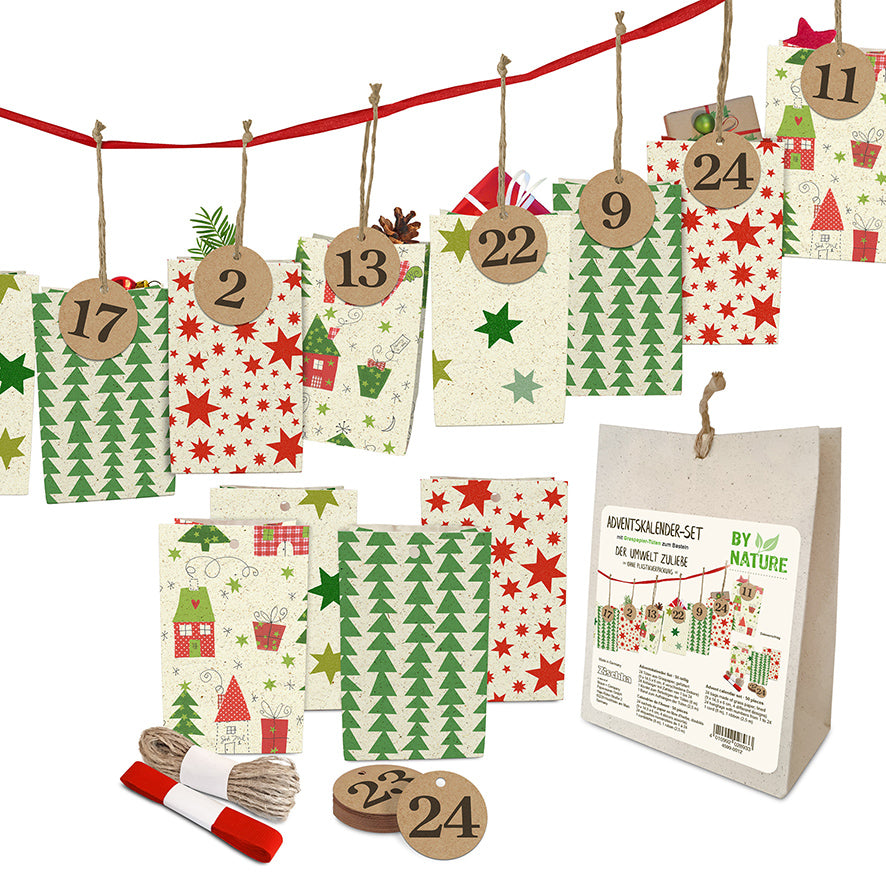 Braun + Company Adventskalender-Set – Nordic Christmas – 24 Papiertüten, aus Graspapier – 90 × 145 × 60 mm