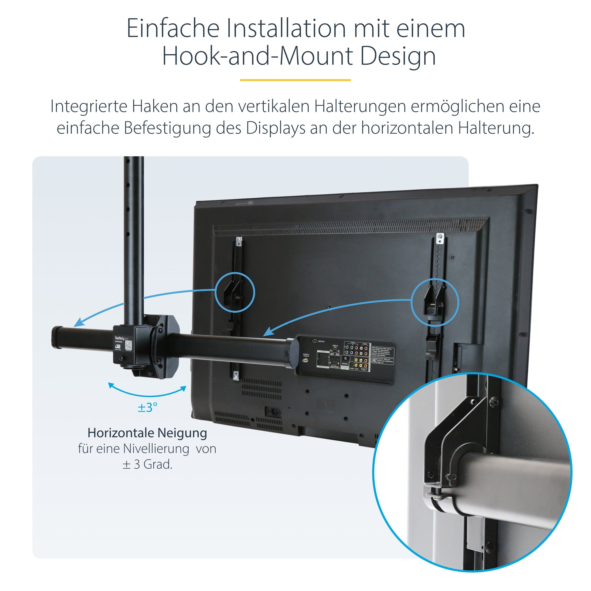 StarTech.com Deckenhalterung – 32–75" – VESA 200×200–600×400 – bis 50 kg, Teleskopmast – Schwarz