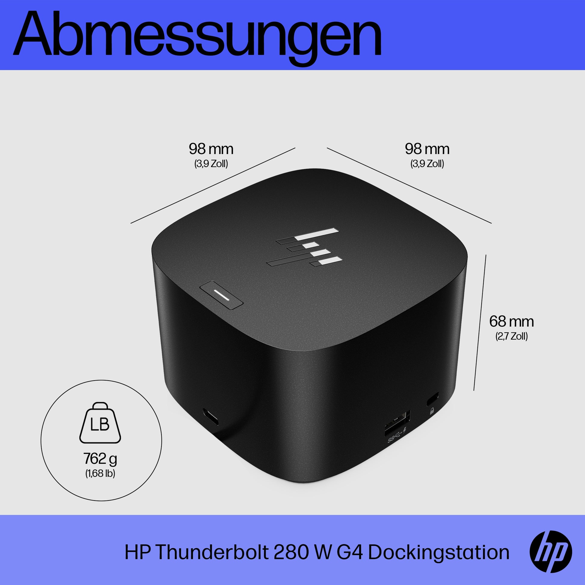 HP Thunderbolt 280W G4 Dockingstation – Thunderbolt 4, 2× DP, 1× HDMI, 4× USB-A, 1× USB-C