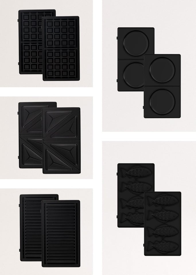 CREATE Ersatzteller – Stone 3in1 Grill – für Waffeleisen 3in1 Studio, 2 Stk., Teflon, Schwarz