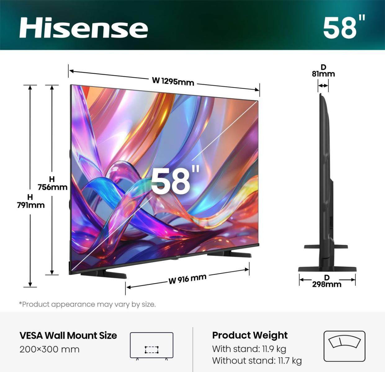 Hisense 58E7S (E7S) – 58" QLED Fernseher – 4K UHD – VIDAA – 60 Hz – 350 cd/m² – Dolby Vision