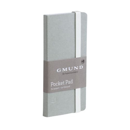 Gmund Notizblock – 67 × 138 mm – blanko – 100 Blatt – 120 g/m² – Gummiband, Einstecktasche – grau
