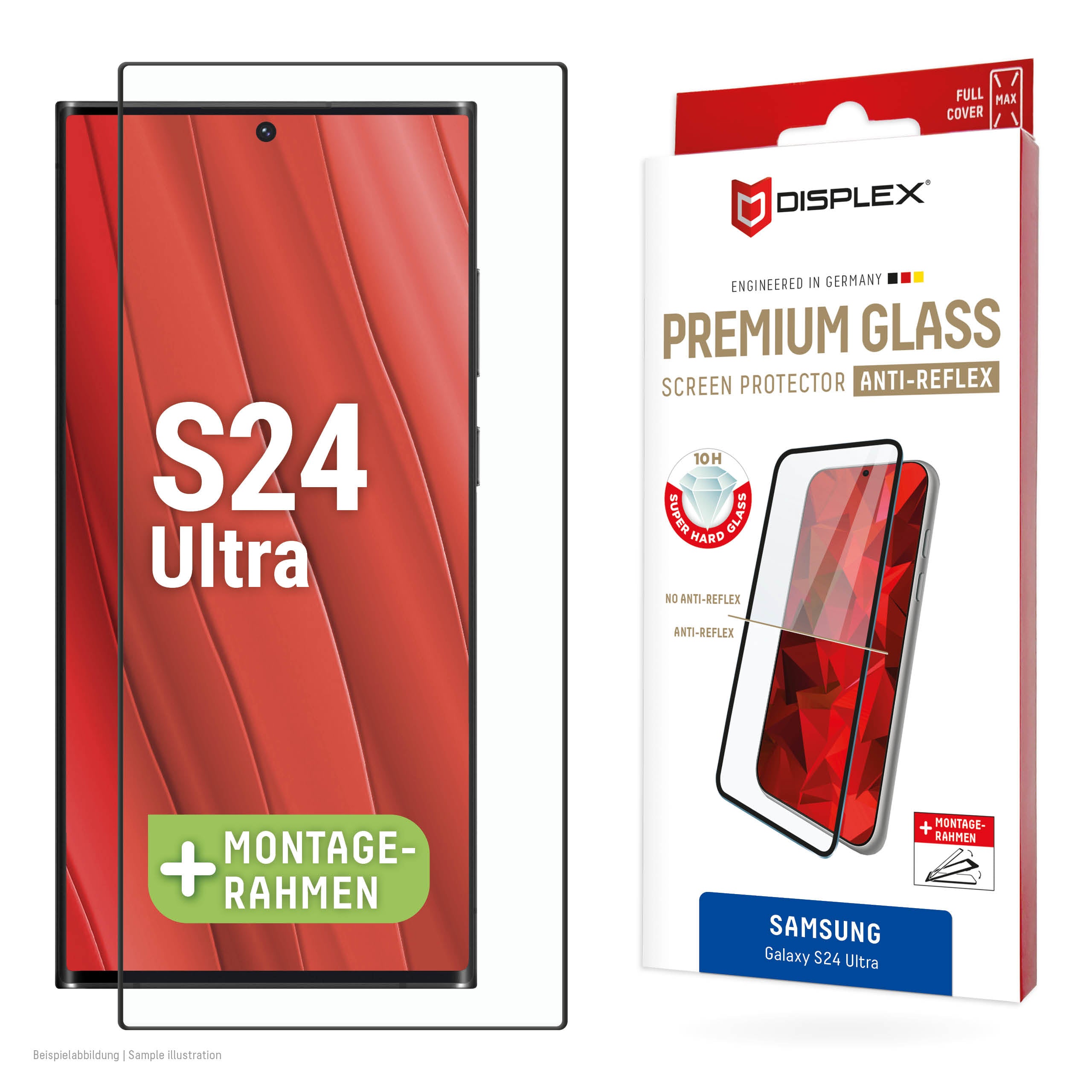 Displex Displayschutz (Panzerglas), Full Cover – für Galaxy S24 Ultra – mit Applikator
