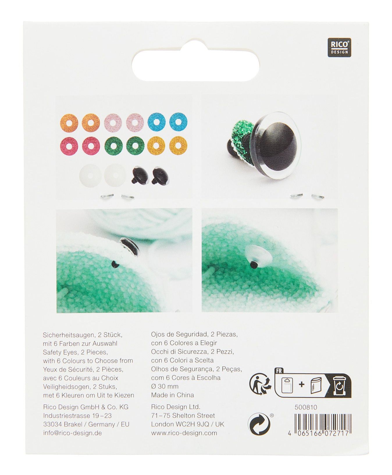 Rico Design Sicherheitsaugen, Ø 3 cm, 2 Stk, mehrfarbig