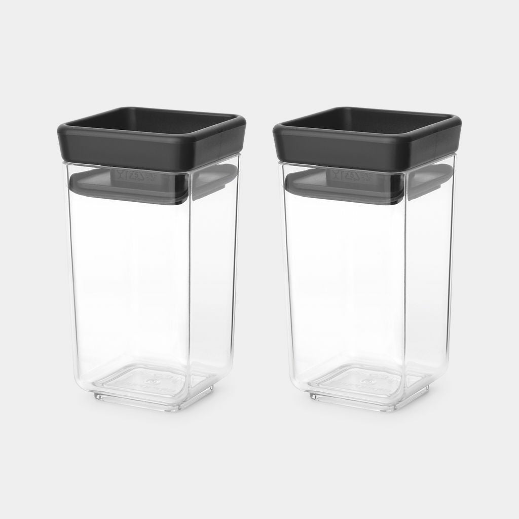 Brabantia Vorratsdose 0,15 l, 5,7 × 5,7 × 10,6 cm, Kunststoff, transparent/dunkelgrau, 2 Stk.