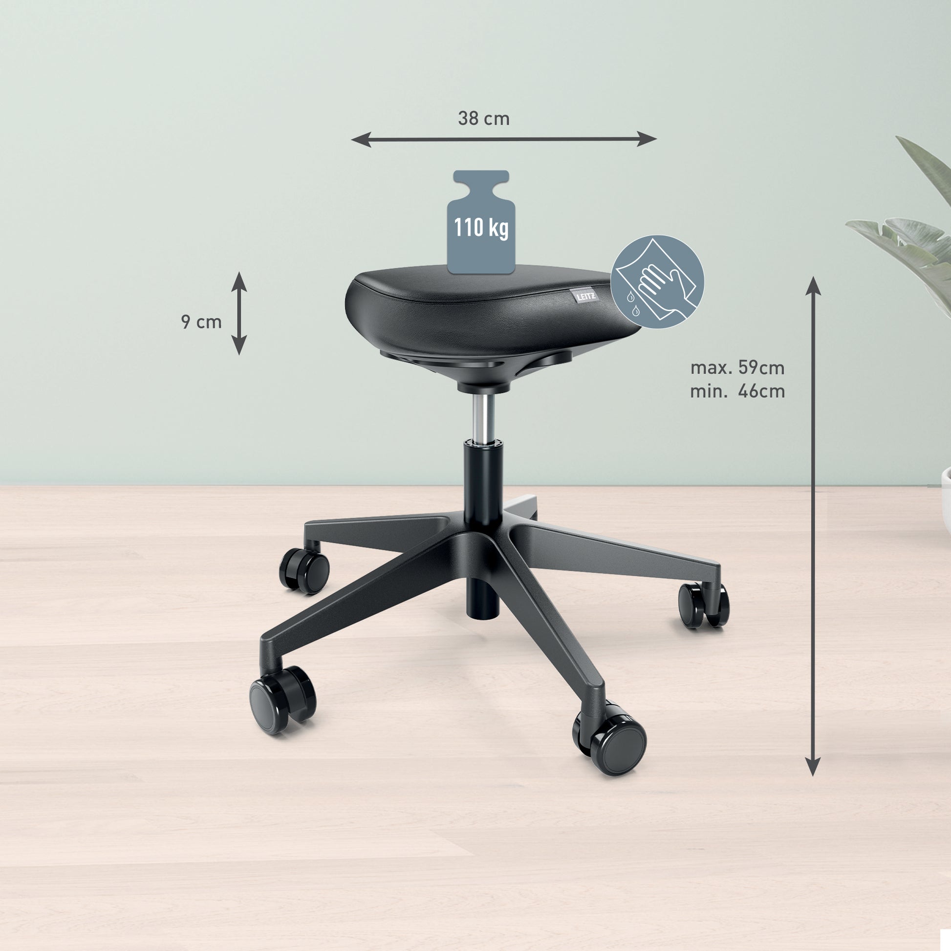 Leitz Hocker – 47 cm, 110 kg, schwarz