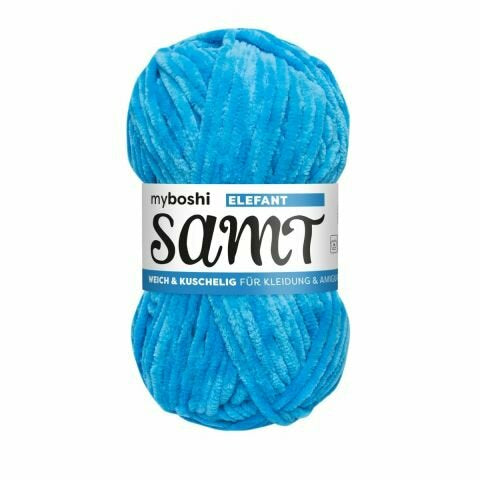 myBoshi Chenille Samt Garn Eisblau – 100 g, 100 m, 100% Polyester, Nadel 7 mm, 1 Stk.