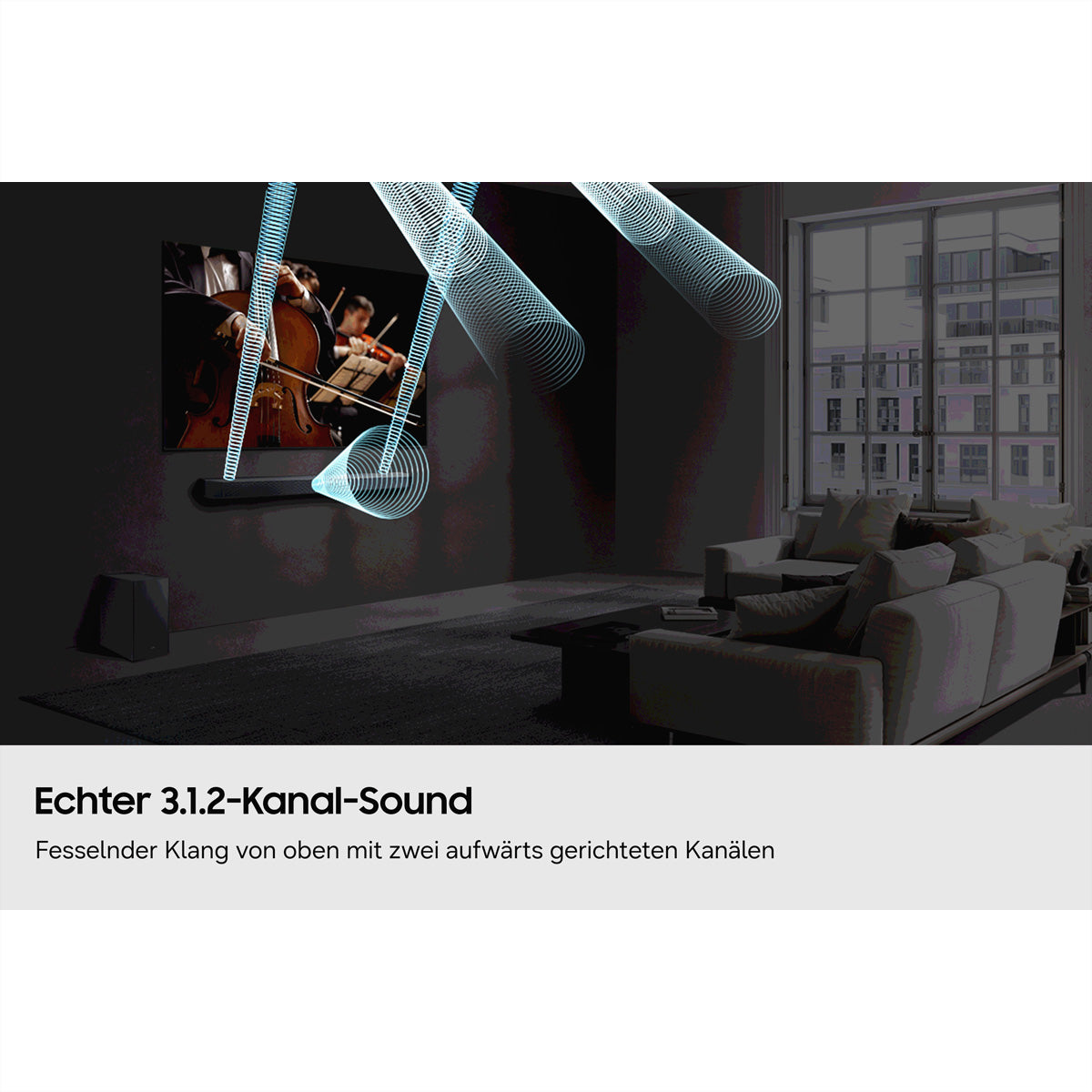 Samsung HW-Q600H – Soundbar – 3.1.2, Dolby TrueHD, mit kabellosem Subwoofer, 320 W – Schwarz