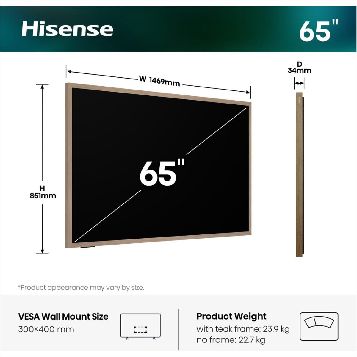 Hisense 65S7DS – 65" TV – 4K UHD – QLED – VIDAA – 144 Hz – Dolby Vision IQ