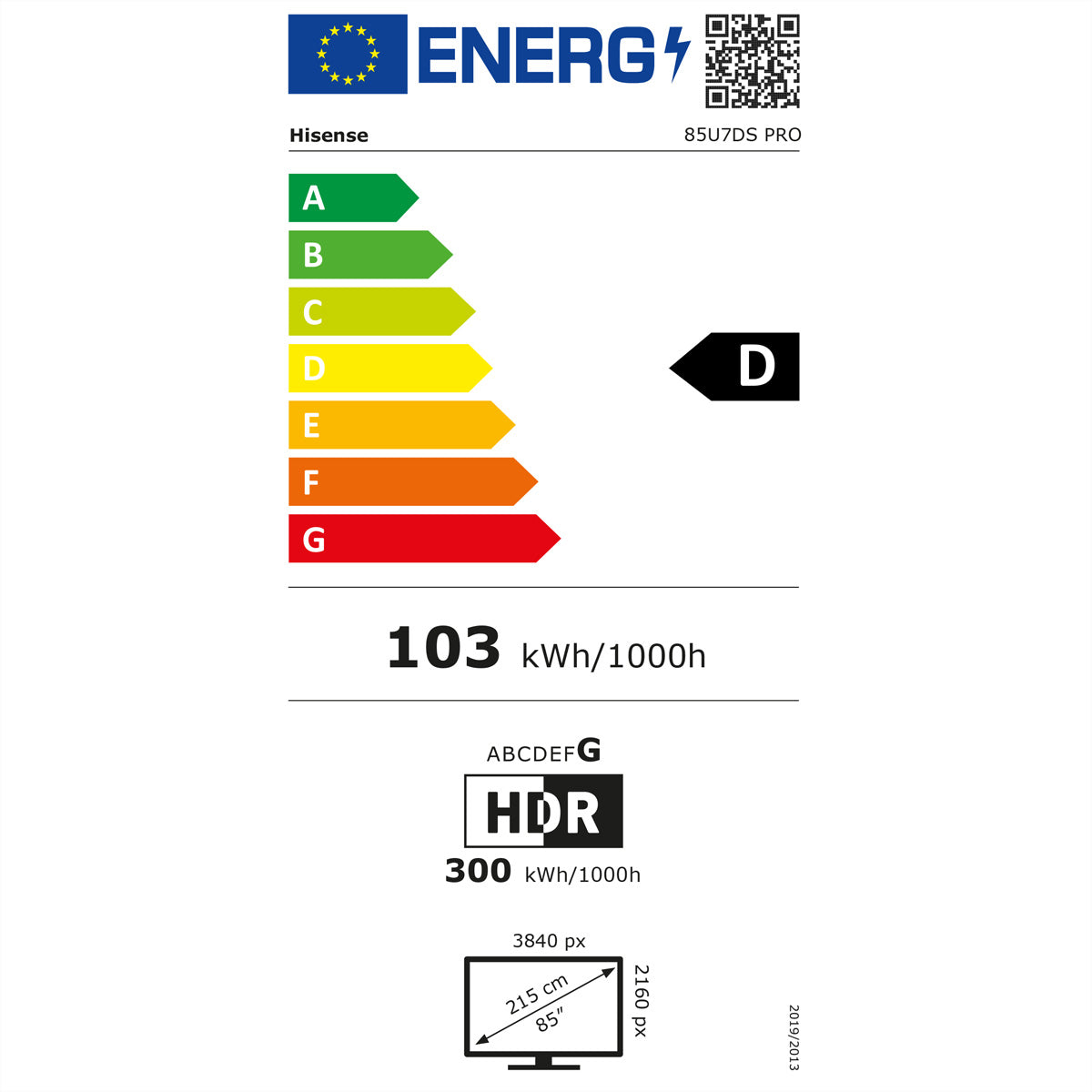 Hisense 85U7DS PRO – 85" TV – 4K UHD – Mini-LED – VIDAA – 165 Hz – 3000 cd/m² – Dolby Vision IQ