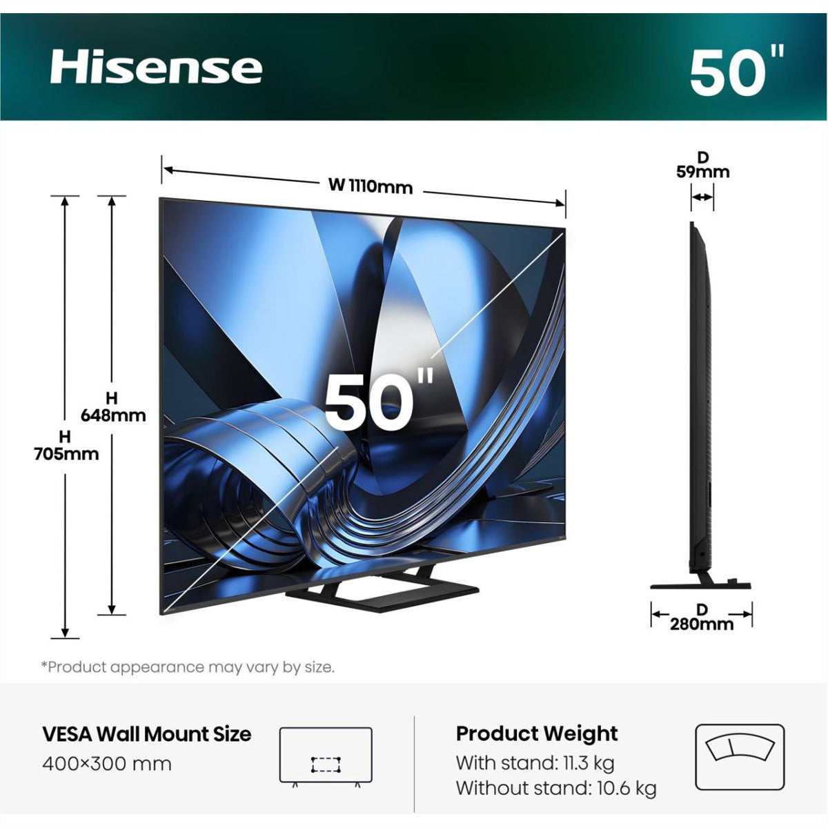 Hisense 50U7SE – 50" TV – 4K UHD – Mini-LED – VIDAA – 144 Hz – Dolby Vision