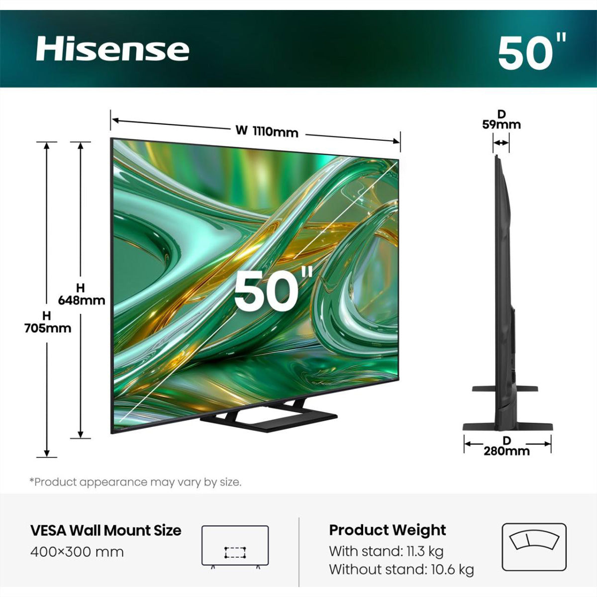 Hisense 50E8S – 50" Mini-LED TV – 4K UHD – QLED – HomeOS U9 – 144 Hz – Dolby Vision
