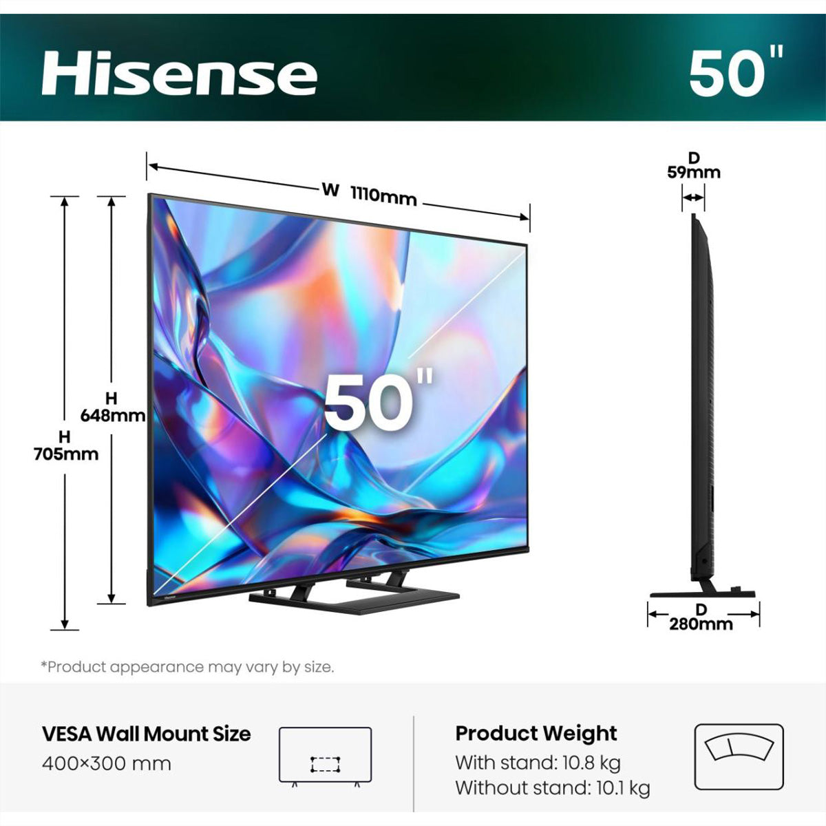 Hisense 50A7DS – 50" QLED Fernseher – 4K UHD – VIDAA – 60 Hz