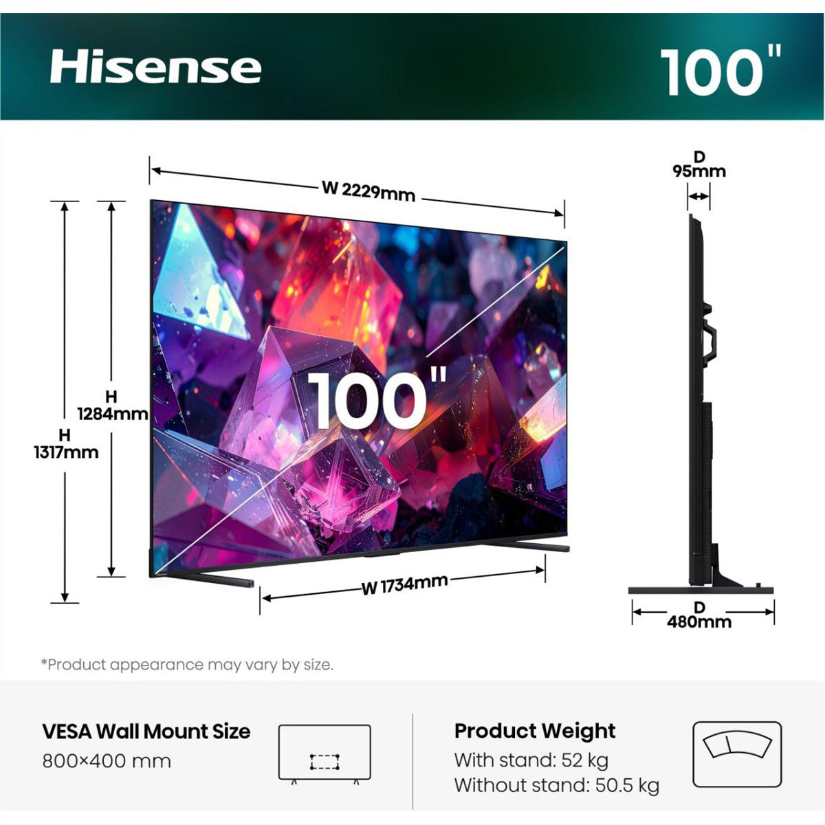 Hisense 100Q7S PRO – 100" QLED Fernseher – 4K UHD – VIDAA – 144 Hz – 400 cd/m² – Dolby Vision