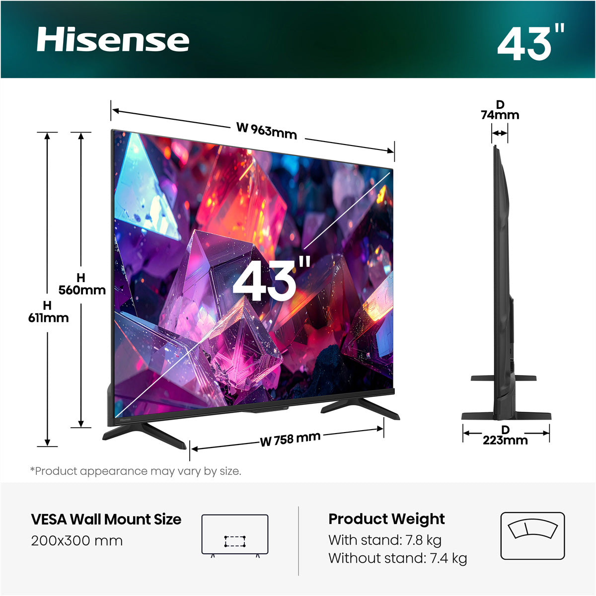 Hisense 43E7S PRO – 43" QLED Fernseher – 4K UHD – VIDAA U9 – 144 Hz – Dolby Vision